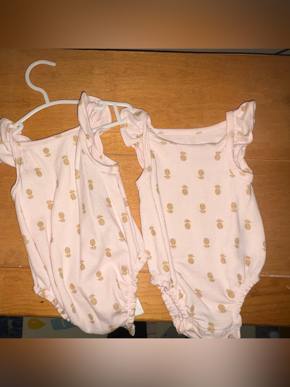 Twins set- Carter's Pink One-Piece Romper with Gold Pineapple Print